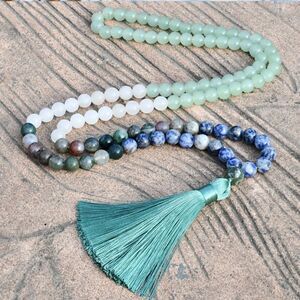 New! Blue Beaded Mala Necklace With Tassel